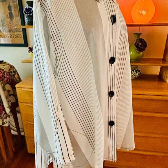 Bodil Midi Dress / Top Cream + Black Pockets Cotton OS Pleats Buttons Designer - Picture 2 of 15